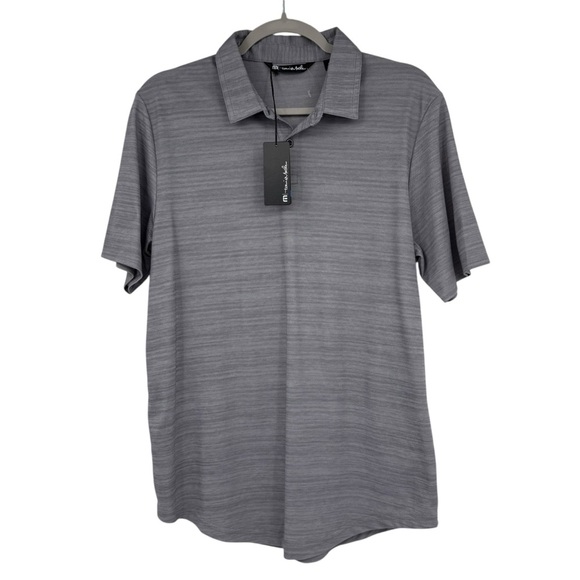 Travis Mathew What A Legend Polo Shirt Mens Medium Heather Gray Scoop Hem NWT - Picture 1 of 8